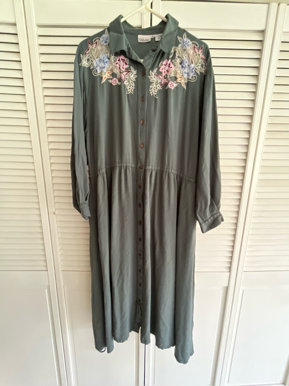 Style works Embroidered Button-Down Midi Dress - Sage Green rayon $14
